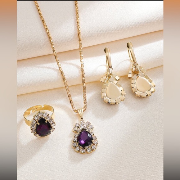 4pcs/set Water Drop Design Necklace, Earrings, Ring & Bracelet Jewelry Set - Picture 5 of 17